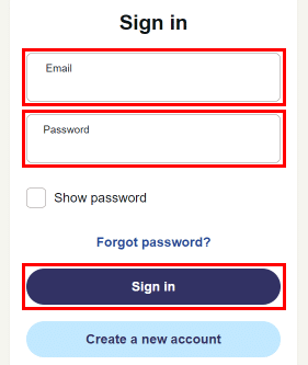 Indtast din e-mail og adgangskode, og klik derefter på knappen Log ind.