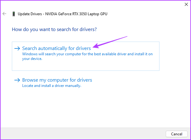Cari opsi driver secara otomatis di Device Manager