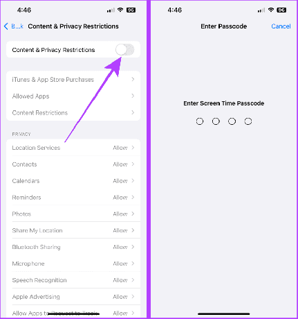 Paramètres de restrictions de confidentialité du contenu