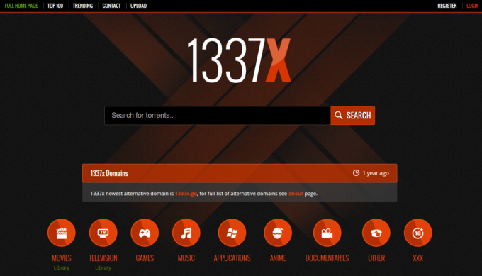Homepage der 1337X-Torrent-Site