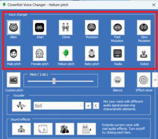 Виберіть потрібний голосовий ефект зі списку доступних опцій. Ви також можете налаштувати висоту та інтенсивність.