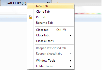 Tab Explorer Desni klik Opcije