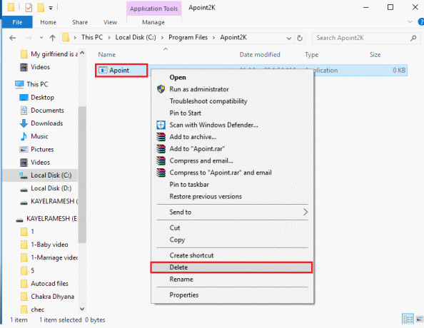 Apoint.exe फ़ाइल पर राइट क्लिक करें और डिलीट विकल्प पर क्लिक करें
