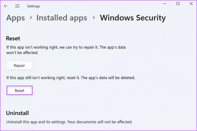 Επαναφέρετε την εφαρμογή Ασφάλεια των Windows