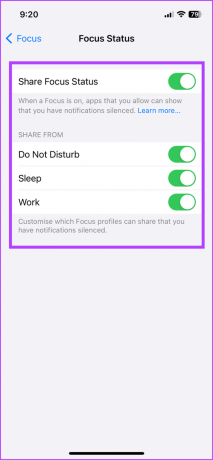 Ota Share Focus Status käyttöön tai poista se käytöstä