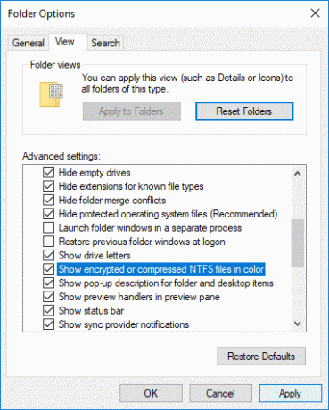 Onay İşareti Klasör Seçenekleri altında şifreli veya sıkıştırılmış NEFS dosyalarını renkli göster