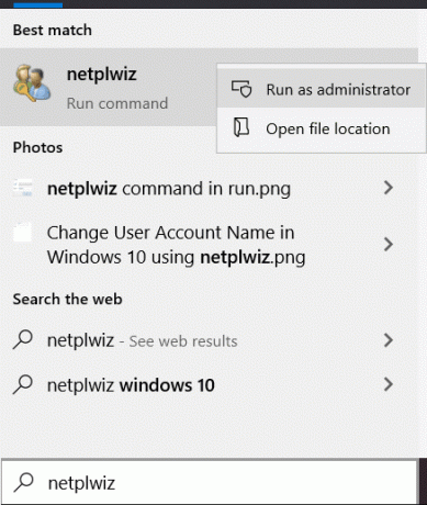 No Windows Search digite netplwiz