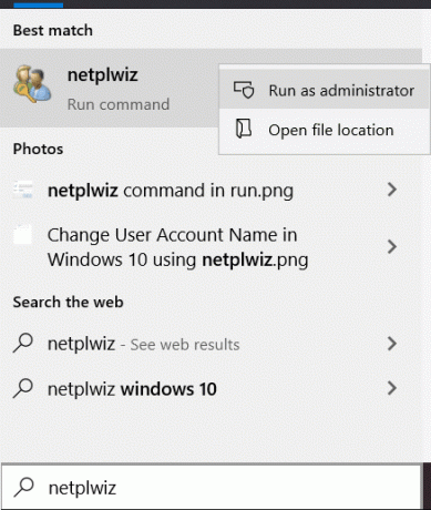 Ve Windows Search zadejte netplwiz