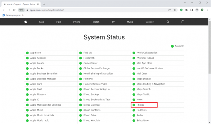 Kontrollsidan för Apples systemstatus