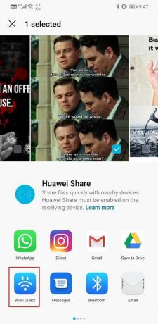 Щракнете върху бутона за споделяне и изберете опцията Wi-Fi Direct