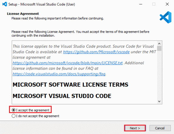 Виберіть параметр Я приймаю угоду та натисніть кнопку Далі. Як завантажити Visual Studio для Windows 10