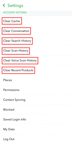 Toque em qualquer uma das opções começando com Limpar e siga as instruções na tela para excluir determinados dados do Snapchat.