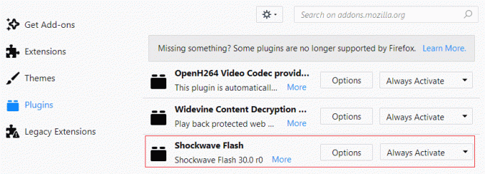 حدد Shockwave Flash ثم من القائمة المنسدلة حدد طلب التنشيط أو التنشيط دائمًا
