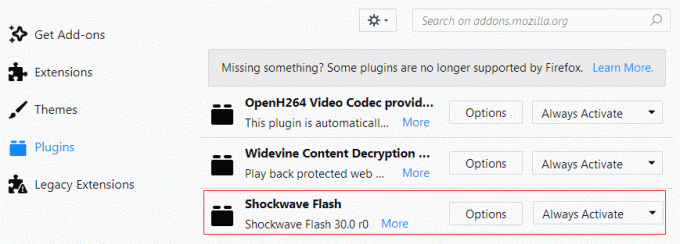 Shockwave Flashを選択し、ドロップダウンメニューから[Ask toactivate]または[Alwaysactivate]を選択します