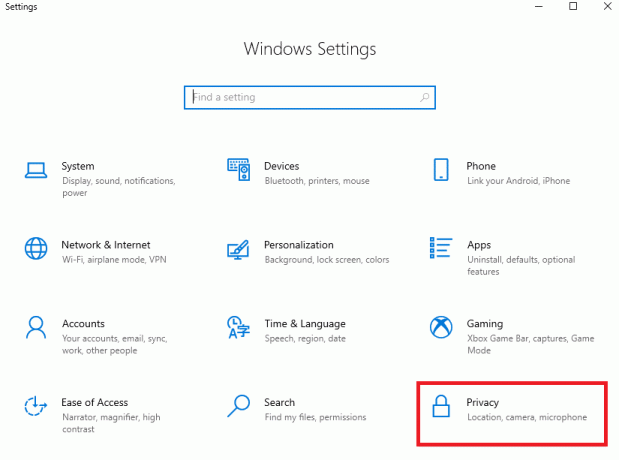 klik pada pengaturan Privasi. Perbaiki Masalah Suara PUBG di PC Windows 10
