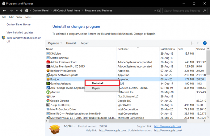 Bonjour를 마우스 오른쪽 버튼으로 클릭한 다음 제거 | Windows 10의 Bonjour 서비스란 무엇입니까?