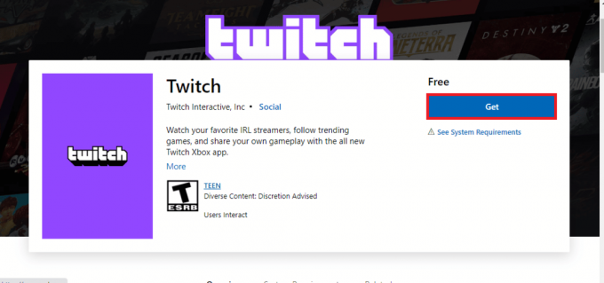 Deschideți site-ul web oficial al aplicației Twitch Desktop și faceți clic pe butonul Obțineți