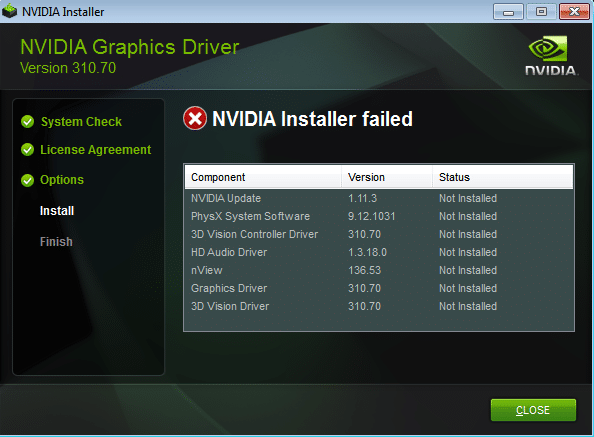 Поправете грешка при неуспешен инсталатор на NVIDIA в Windows 10
