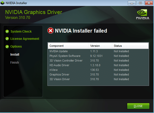 Reparar el error fallido del instalador de NVIDIA en Windows 10