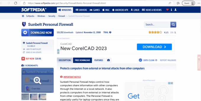 sunbelt personlig firewall softpedia