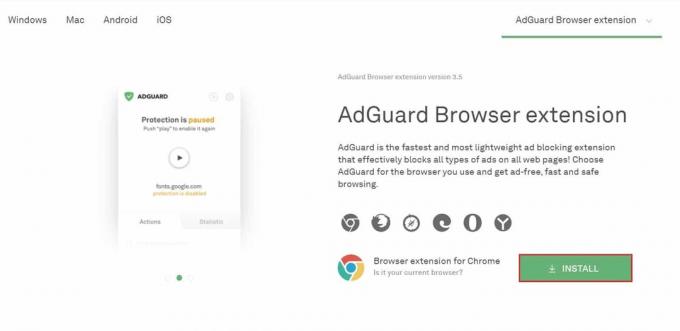 Wählen Sie Ihren Browser für die AdGuard-Erweiterung und klicken Sie auf Installieren | So blockieren Sie Anzeigen auf Crunchyroll kostenlos