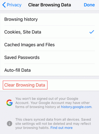 Kliknite na Vymazať údaje prehliadania v prehliadači Chrome