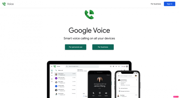 domovská stránka služby Google Voice