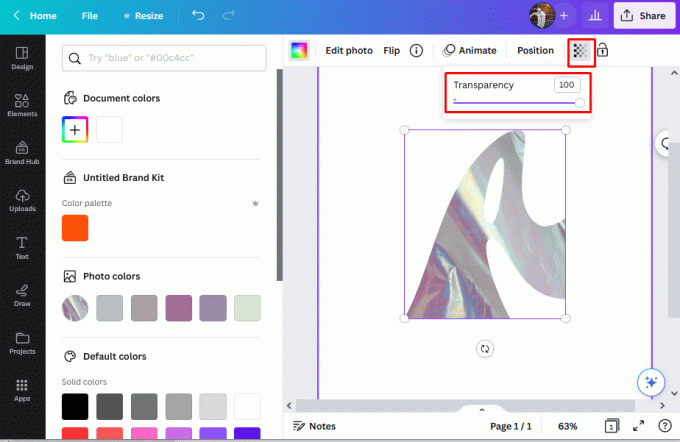 Reglați glisorul de transparență pentru a oferi texturii o impresie blândă sau slabă | cum să adăugați textura în Canva
