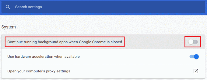 Отключите переключатель для продолжения работы фоновых приложений, когда параметр Google Chrome в настройках системы Chrome