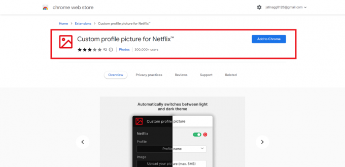 Brugerdefineret profilbillede til Netflix chrome-udvidelse