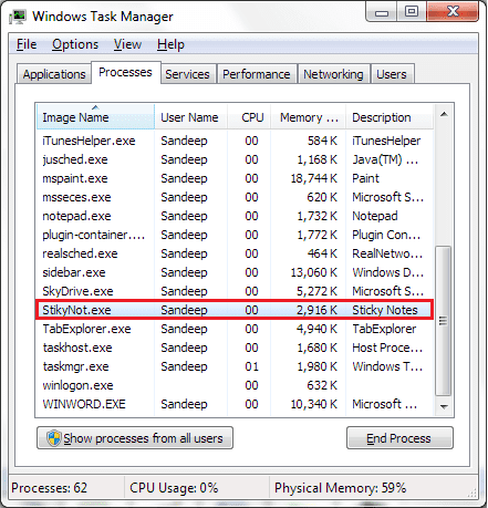 Task Manager Sticky Note