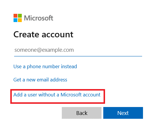 Pilih Tambahkan pengguna tanpa Microsoft. Perbaiki Tidak Dapat Terhubung ke Dunia Minecraft