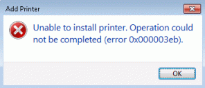 Corrigir erro de instalação da impressora 0x000003eb