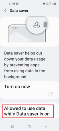 [データセーバー]タブが表示されているときに[データの使用を許可]をタップします