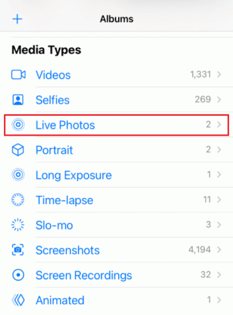 تطبيق الصور - الألبومات - Live Photos