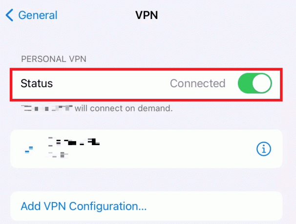 כבה את מחוון הסטטוס מתחת לקטע VPN אישי