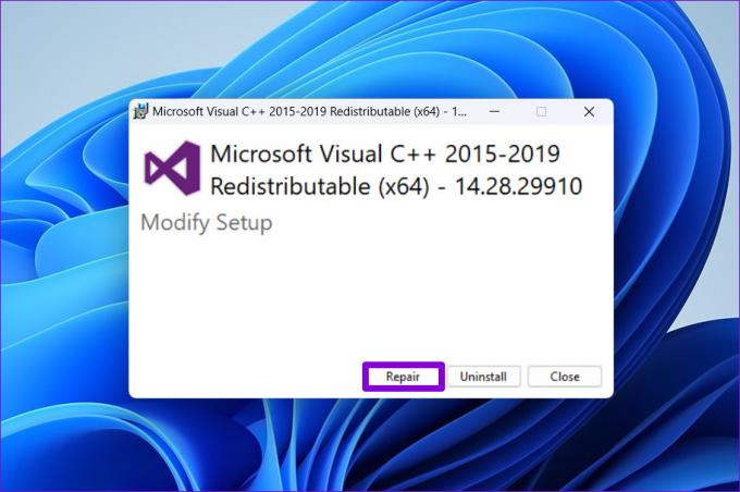 Восстановить распространяемый файл Microsoft Visual C++