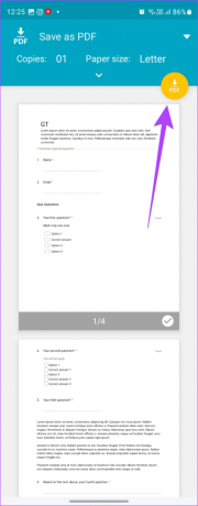 Google Form Android -tulostus PDF-muodossa