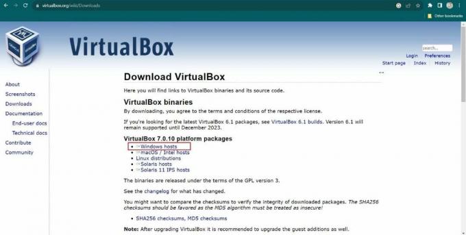 Tryck på Windows-värdar. VirtualBox kommer att laddas ner. 