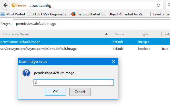 Manuāli atspējojiet attēlus Firefox