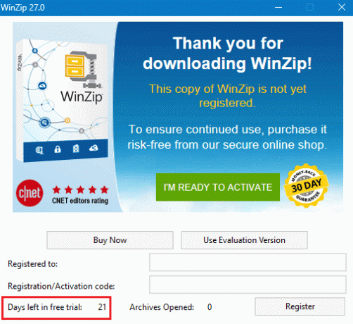 WinZip 21 दिनों का नि: शुल्क परीक्षण