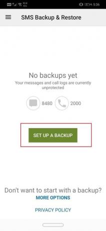 “Yedekleme Kur” seçeneğine dokunun | Android'de metin mesajlarını yedekleyin ve geri yükleyin