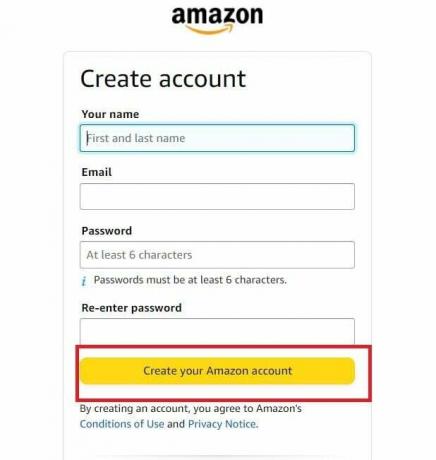 Clique em Criar sua conta Amazon e siga as instruções