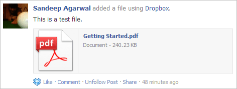 Archivo de Dropbox en Facebook