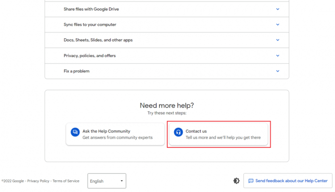 Kliknite Kontaktirajte nas v polju Potrebujete več pomoči? razdelek z dna strani