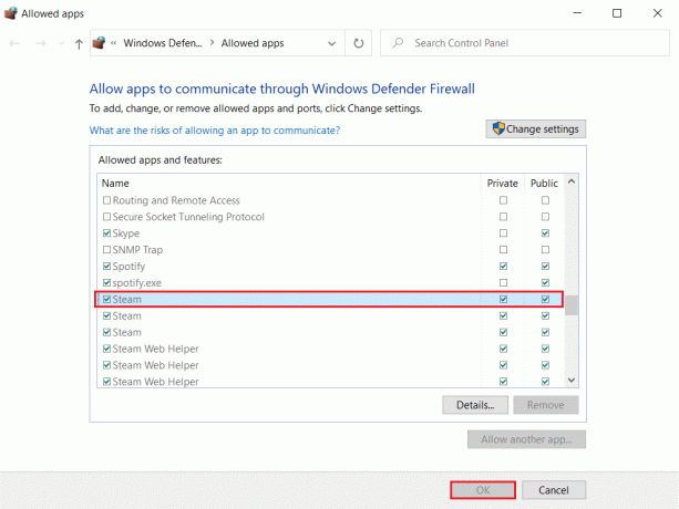Windows Defender Güvenlik Duvarı İzin Verilen uygulamalar menüsünde Steam için hem Genel hem de Özel seçeneğini işaretleyin