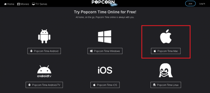Kliknij przycisk Popcorn Time Mac