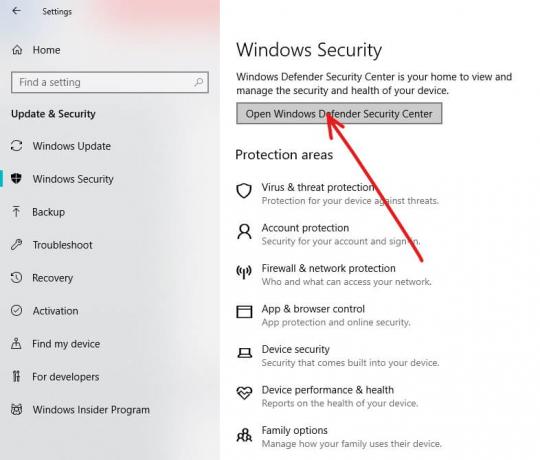 Kliknite Odpri varnostni center Windows Defender Kliknite na Odpri varnostni center Windows Defender