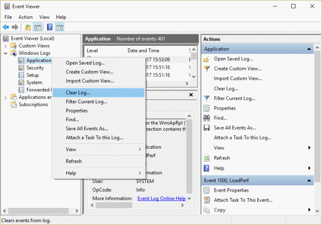 Αναπτύξτε τα Windows Logs και, στη συνέχεια, κάντε δεξί κλικ στους υποφακέλους έναν προς έναν και επιλέξτε Clear Log