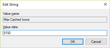 Sett verdien av Max Cached Icons til 4096 eller 8192 som er 4MB eller 8MB